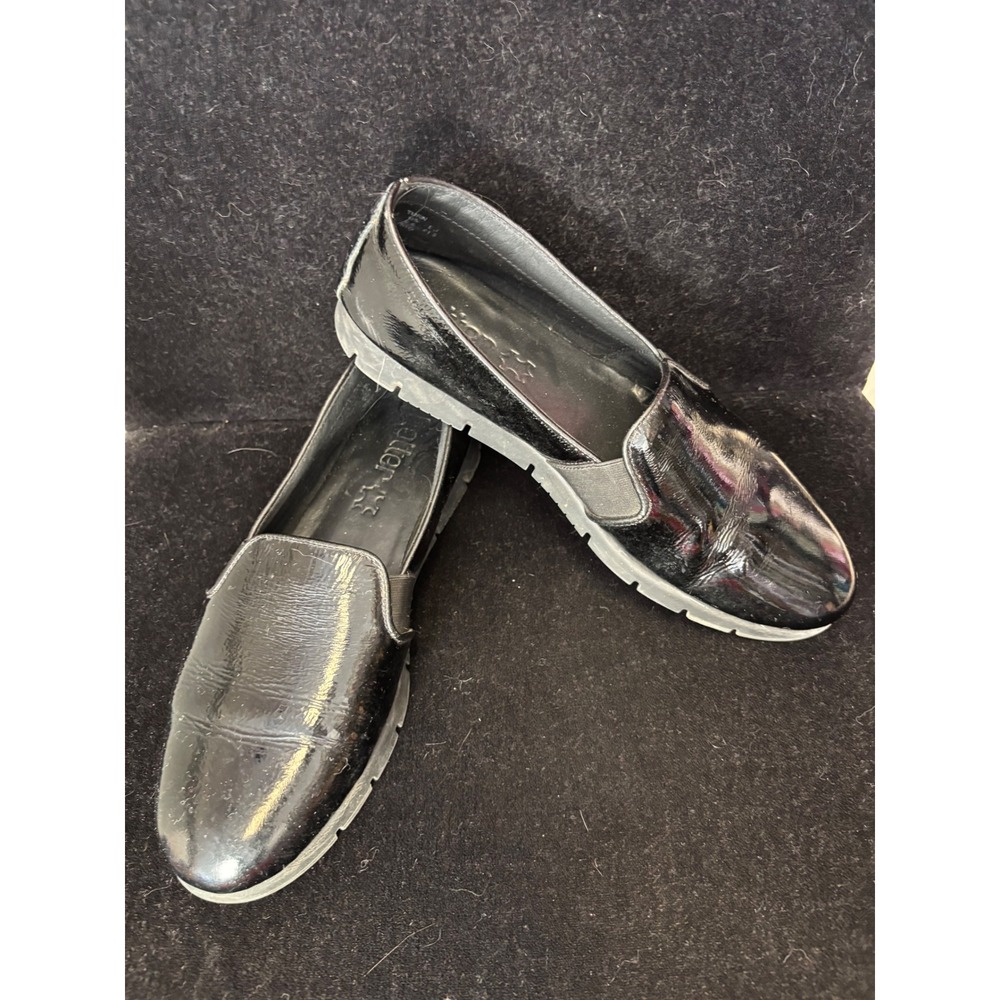 Hotter Black Patent Leather Slip On Comfort Loafers Flats UK 7.5 US 9.5-10